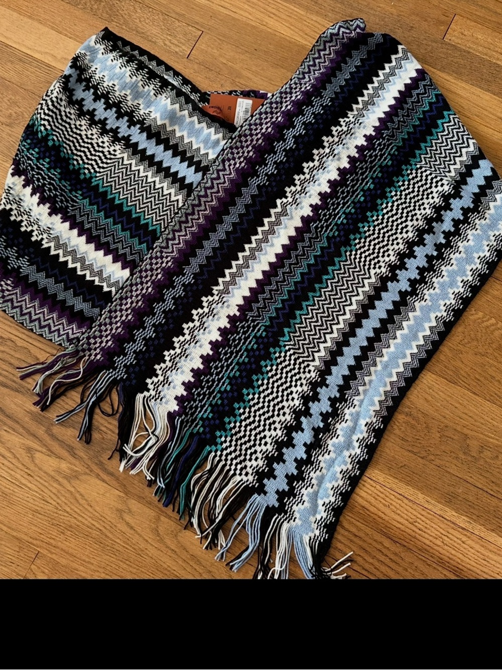 NWT Missoni Multicolor Zigzag Knit Poncho/ Shrug with Orange Logo Tag- One Size